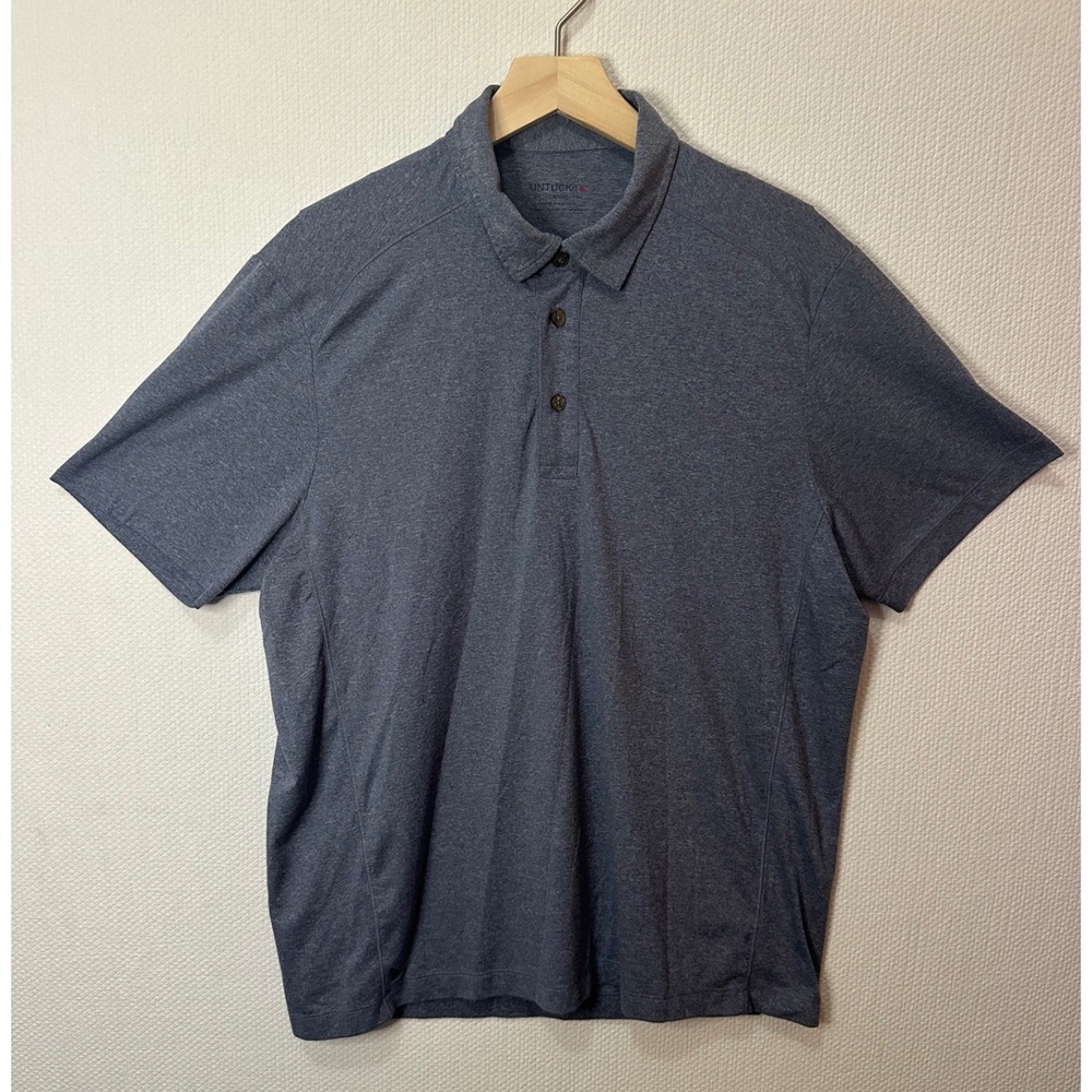 UNTUCKit Mens Large Polo Shirt Short Sleeve Heathered Blue/Grey Stretch L